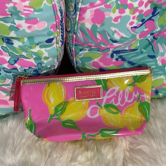 Lilly Pulitzer Handbags - Lilly Pulitzer bright pink and yellow lemons cosmetics bag or clutch
